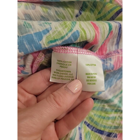 Lilly Pulitzer Etta V-Neck Top in Pink Raise The Bar Pineapple Print S Preppy - Picture 7 of 8